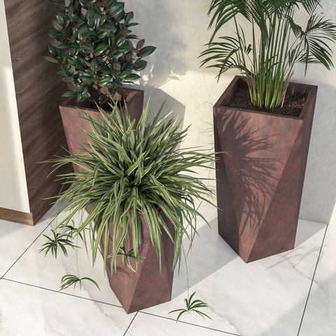Aloe 3-Piece Modern Fiberstone and MGO Clay Square Planter Set for Indoor and Outdoor