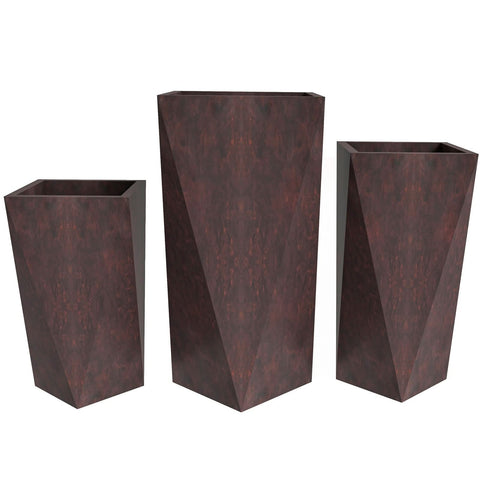 LeisureMod Aloe 3-Piece Fiberstone and MGO Clay Planter Set, Mid-Century Modern Square Planter Pot for Indoor and Outdoor