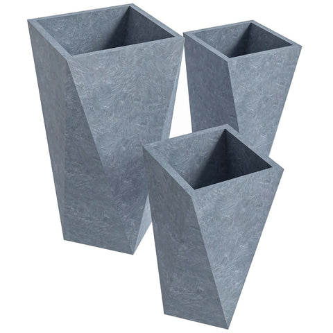 Aloe 3-Piece Modern Fiberstone and MGO Clay Square Planter Set for Indoor and Outdoor
