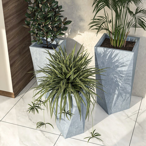 LeisureMod Aloe 3-Piece Fiberstone and MGO Clay Planter Set, Mid-Century Modern Square Planter Pot for Indoor and Outdoor
