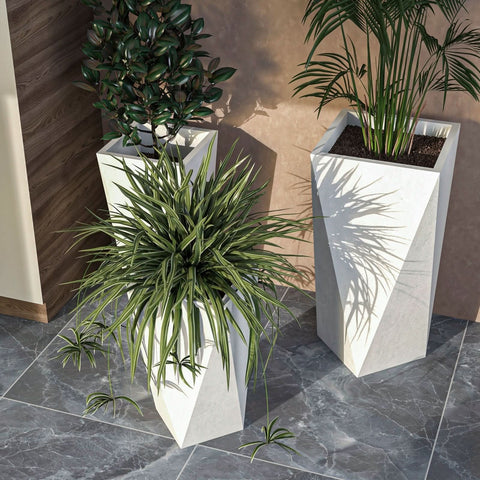 Aloe 3-Piece Modern Fiberstone and MGO Clay Square Planter Set for Indoor and Outdoor