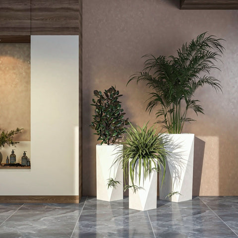 Aloe 3-Piece Modern Fiberstone and MGO Clay Square Planter Set for Indoor and Outdoor