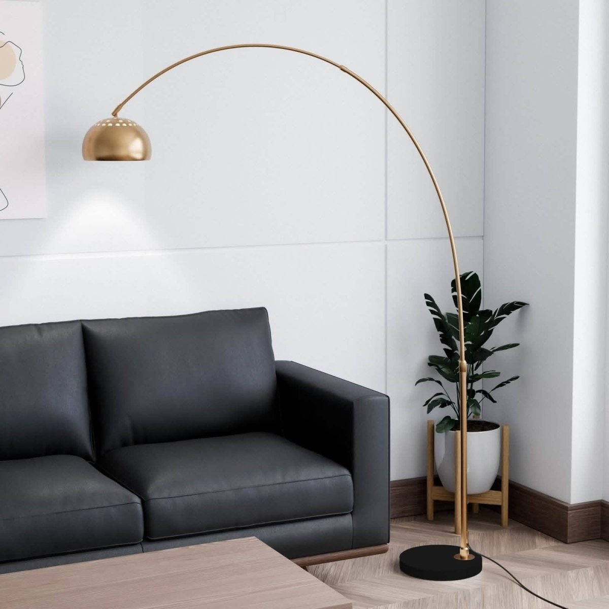 Arco Modern 76" Arched Floor Lamp: Black Marble Base & Metal Dome Shade