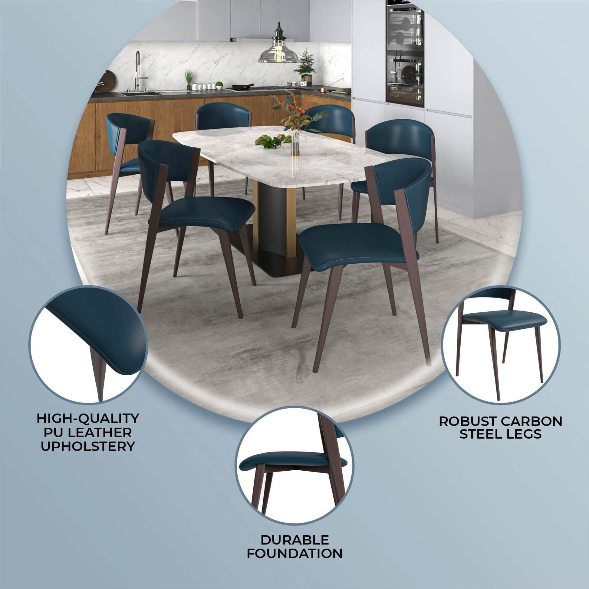 Aspen Dining Chairs Upholstered in Leather Kitchen Room Chairs with Metal Legs Set of 4