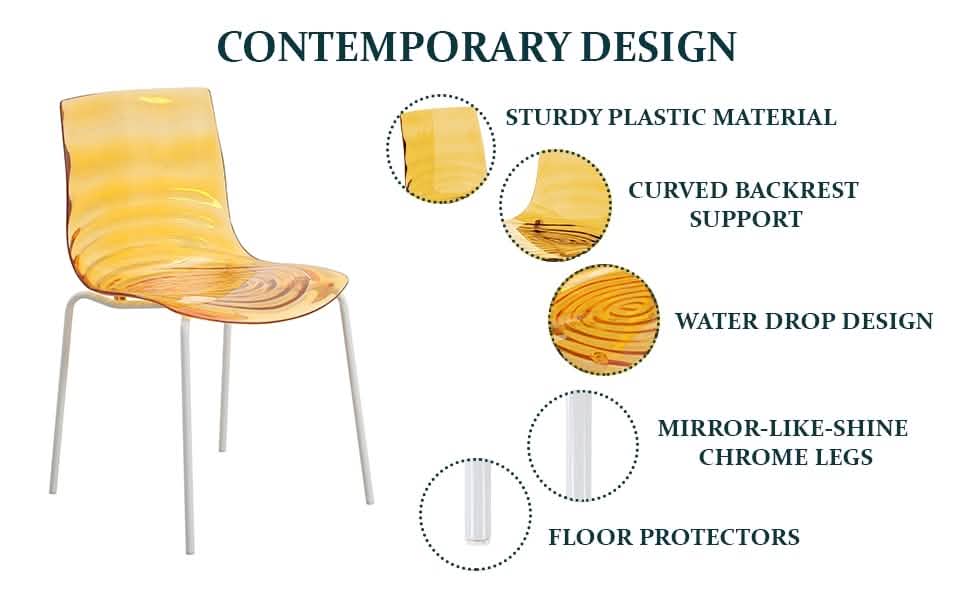 Astor Dining Chairs with ABS Plastic Seats in White Stainless Steel Set of 2