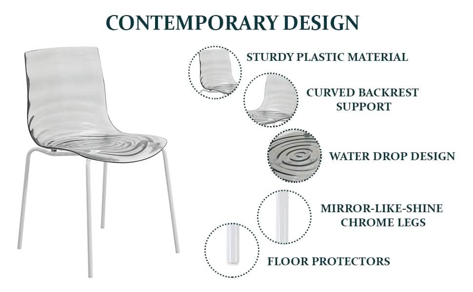Astor Dining Chairs with ABS Plastic Seats in White Stainless Steel Set of 2