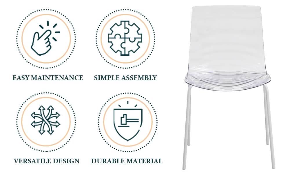 Astor Dining Chairs with ABS Plastic Seats in White Stainless Steel Set of 2
