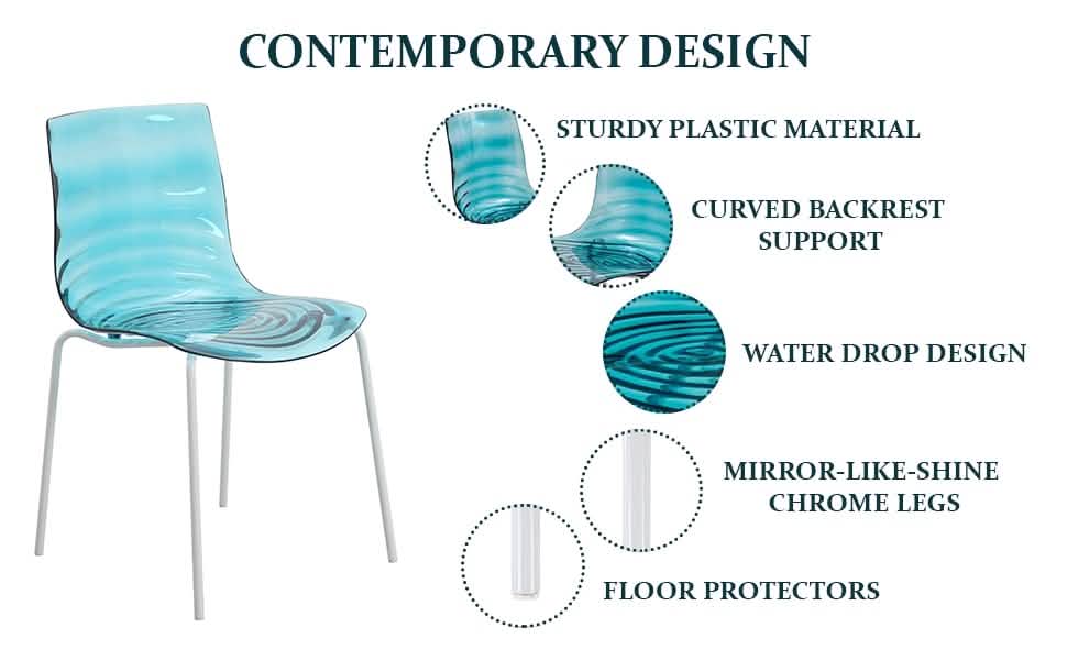 Astor Dining Chairs with ABS Plastic Seats in White Stainless Steel Set of 2