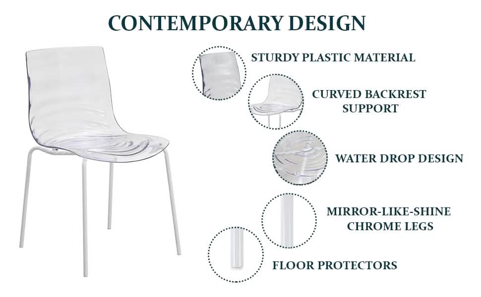 Astor Dining Chairs with ABS Plastic Seats in White Stainless Steel Set of 2