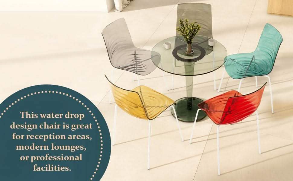 Astor Water Ripple Design Dining Chair in White Stainless Steel Set of 4