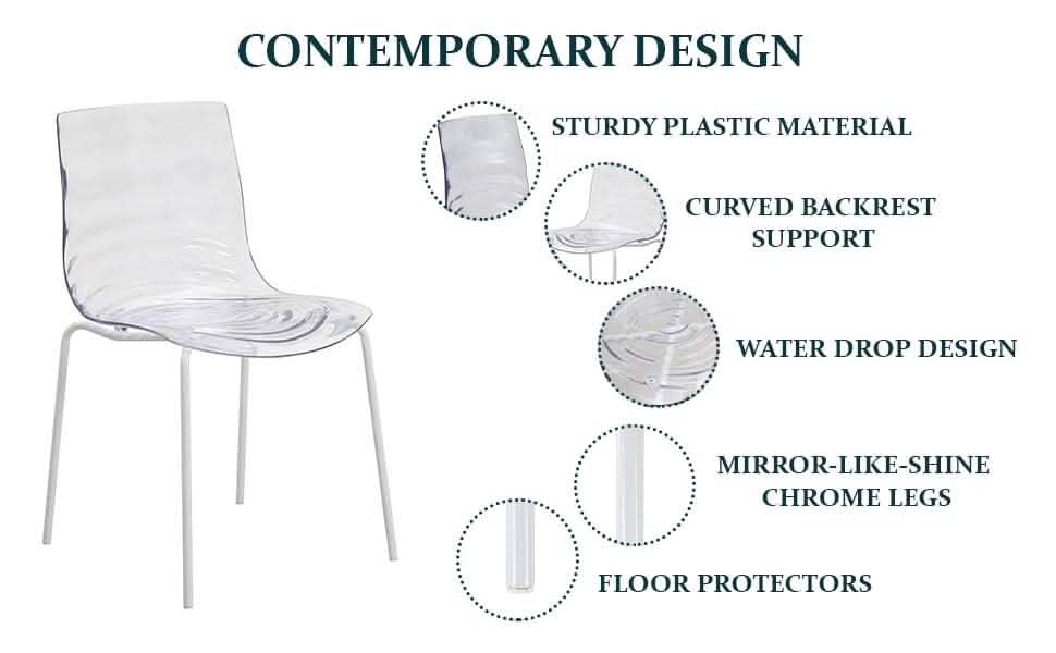 Astor Water Ripple Design Dining Chair in White Stainless Steel Set of 4