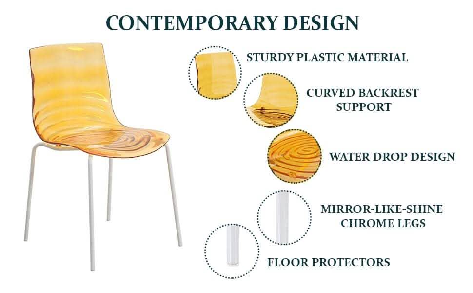 Astor Water Ripple Design Dining Chair in White Stainless Steel Set of 4