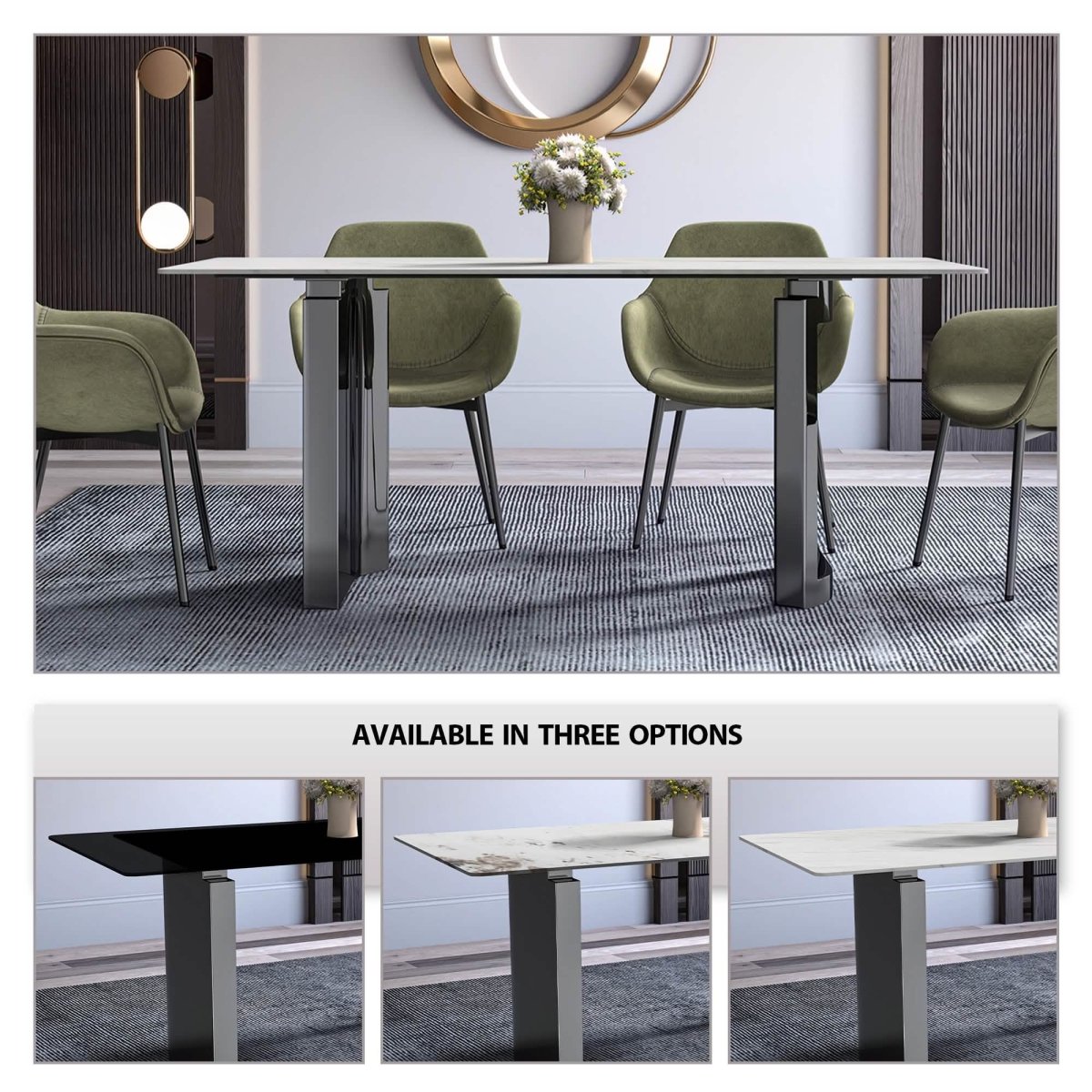 Astra Rectangular Dining Table with Stone/Glass Tabletop and Stainless - Steel Base