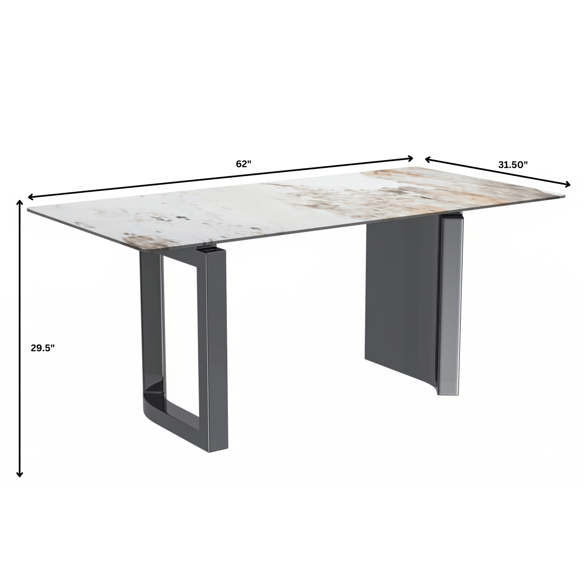 Astra Rectangular Dining Table with Stone/Glass Tabletop and Stainless - Steel Base