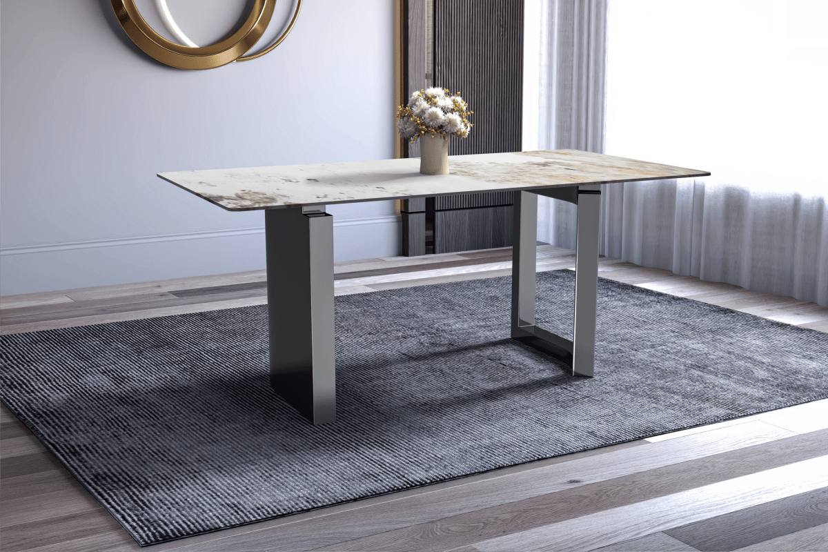 Astra Rectangular Dining Table with Stone/Glass Tabletop and Stainless - Steel Base