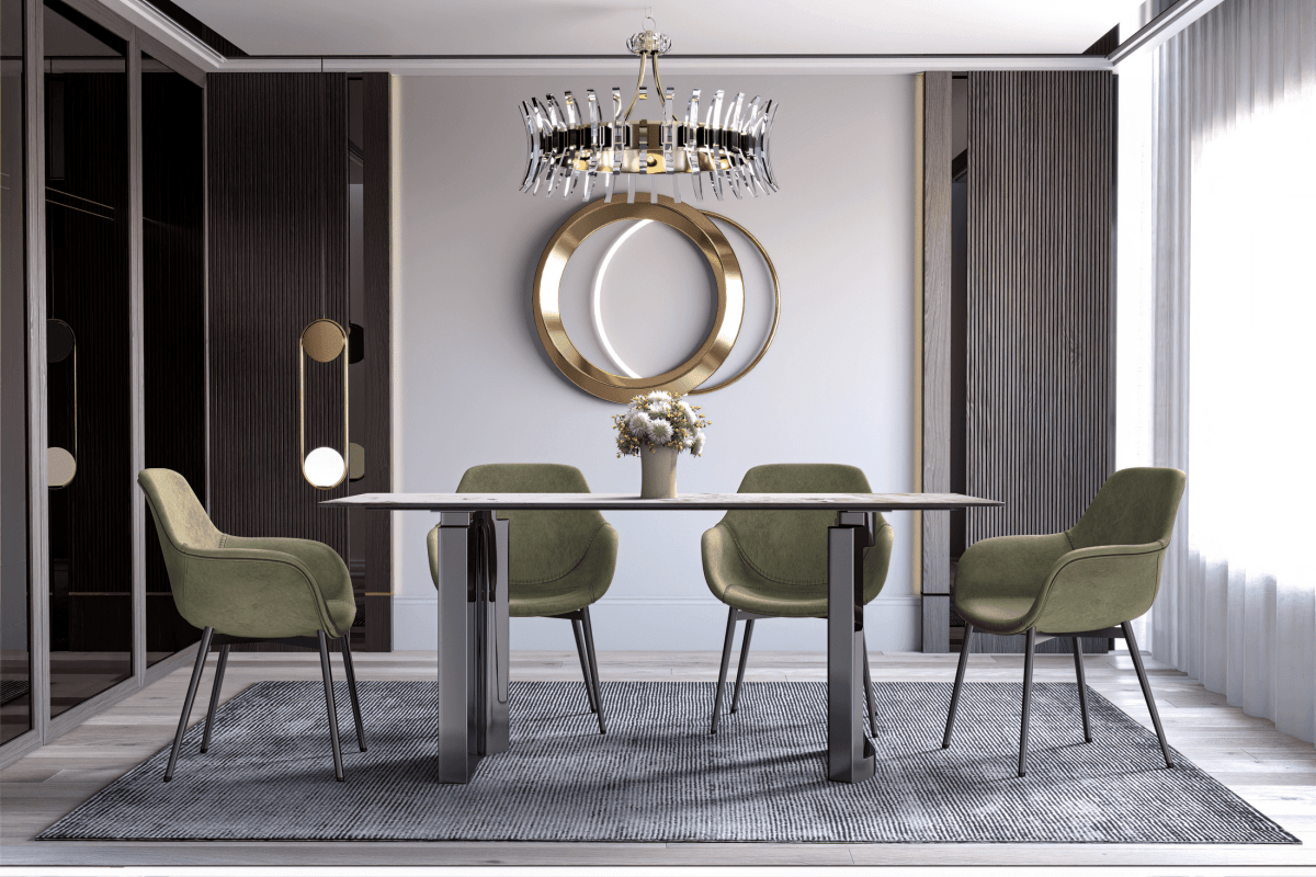 Astra Rectangular Dining Table with Stone/Glass Tabletop and Stainless - Steel Base