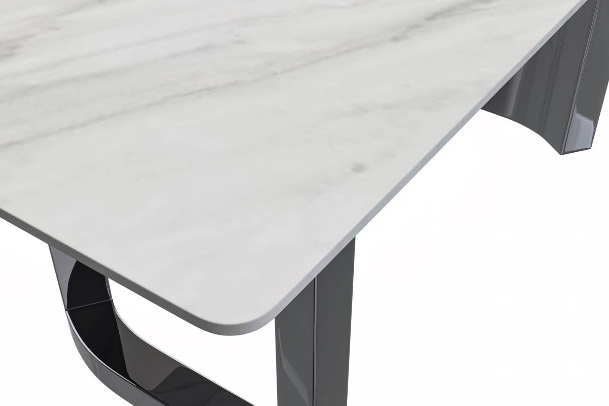 Astra Rectangular Dining Table with Stone/Glass Tabletop and Stainless - Steel Base