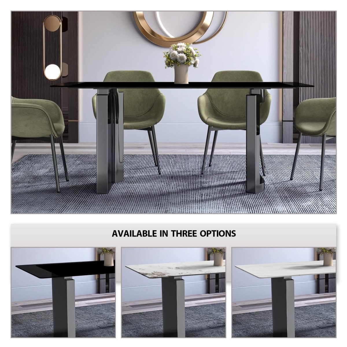 Astra Rectangular Dining Table with Stone/Glass Tabletop and Stainless - Steel Base