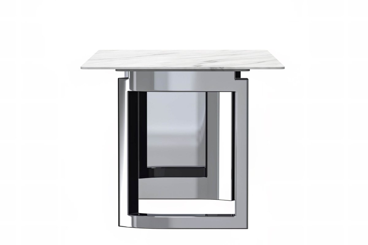 Astra Rectangular Dining Table with Stone/Glass Tabletop and Stainless - Steel Base