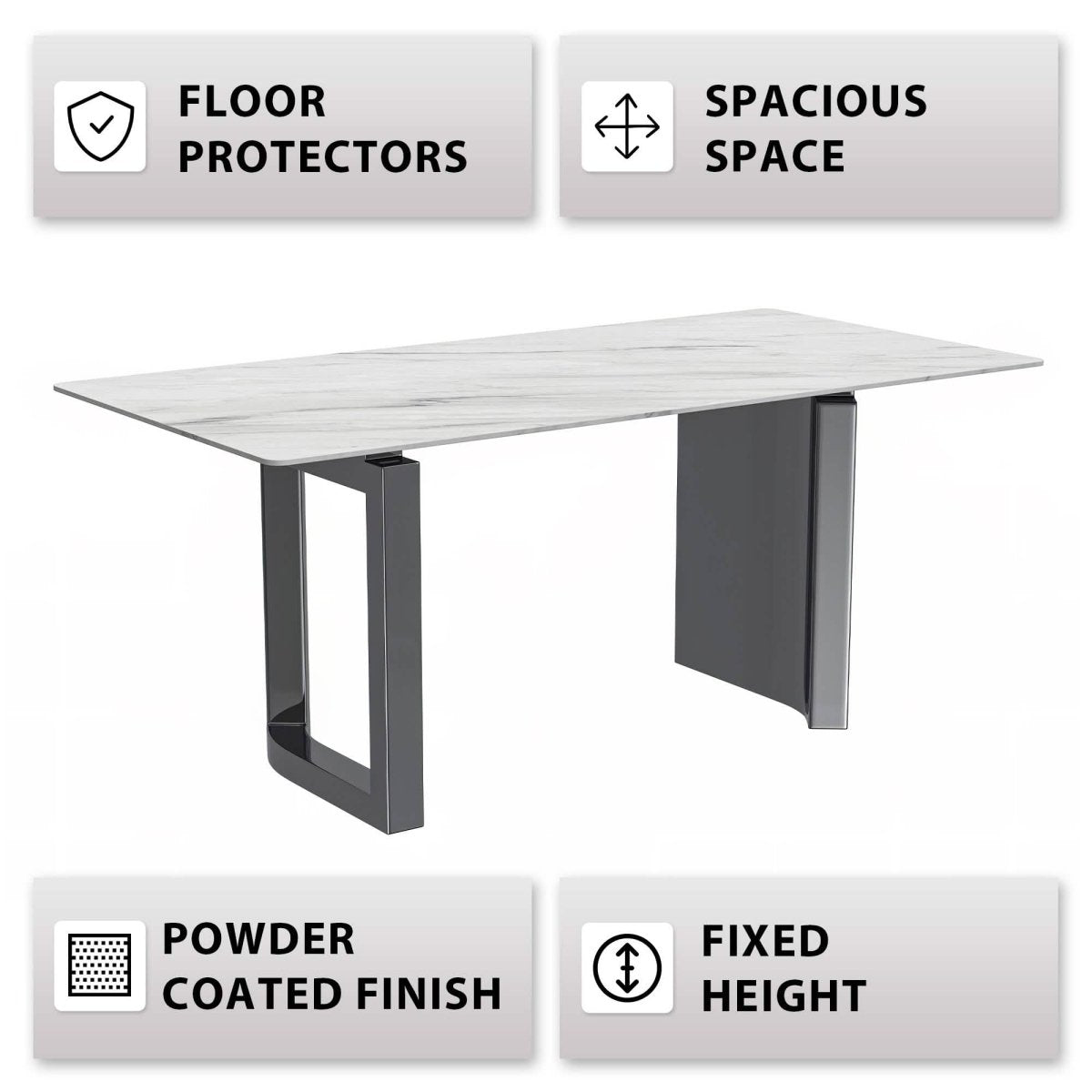 Astra Rectangular Dining Table with Stone/Glass Tabletop and Stainless - Steel Base