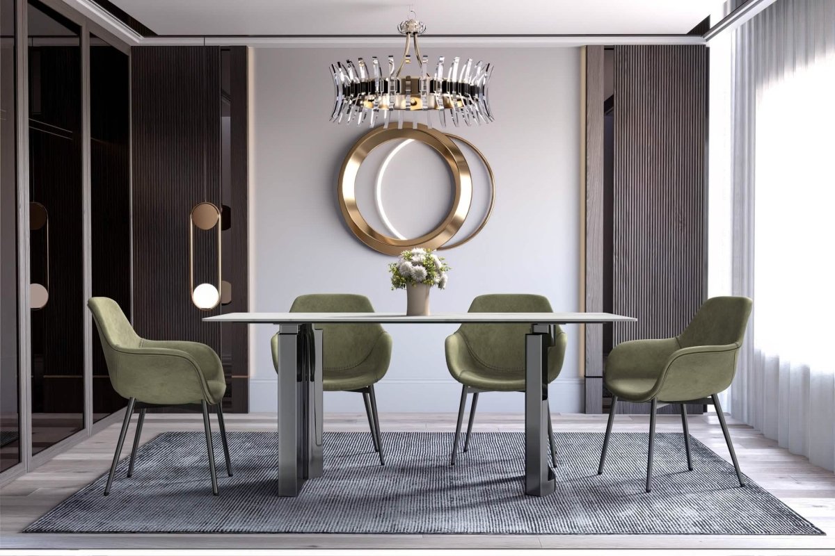 Astra Rectangular Dining Table with Stone/Glass Tabletop and Stainless - Steel Base