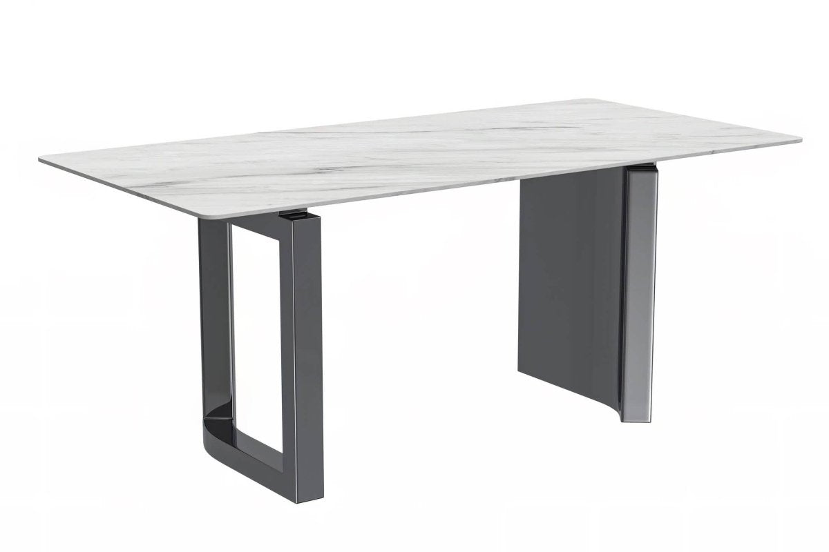 Astra Rectangular Dining Table with Stone/Glass Tabletop and Stainless - Steel Base