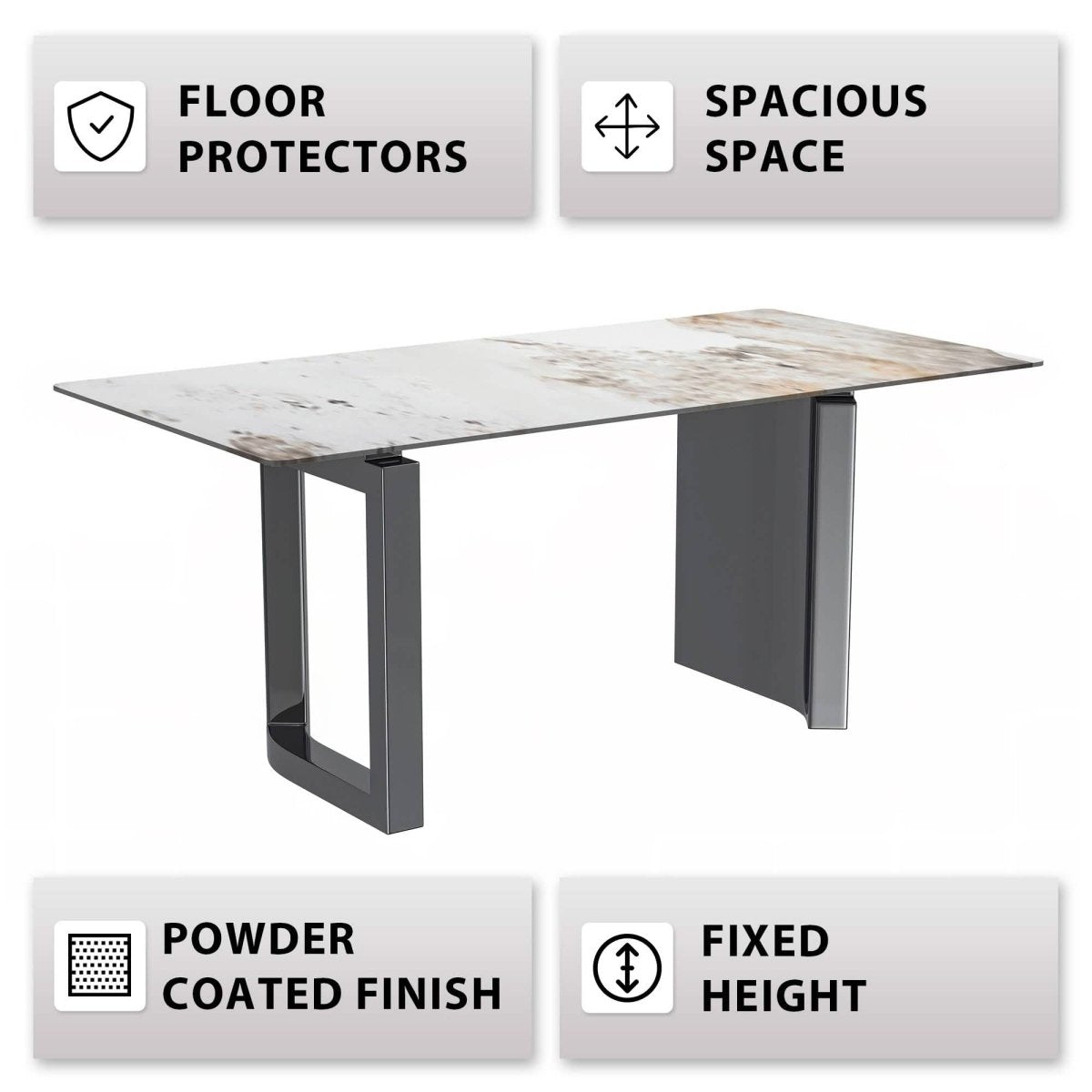 Astra Rectangular Dining Table with Stone/Glass Tabletop and Stainless - Steel Base