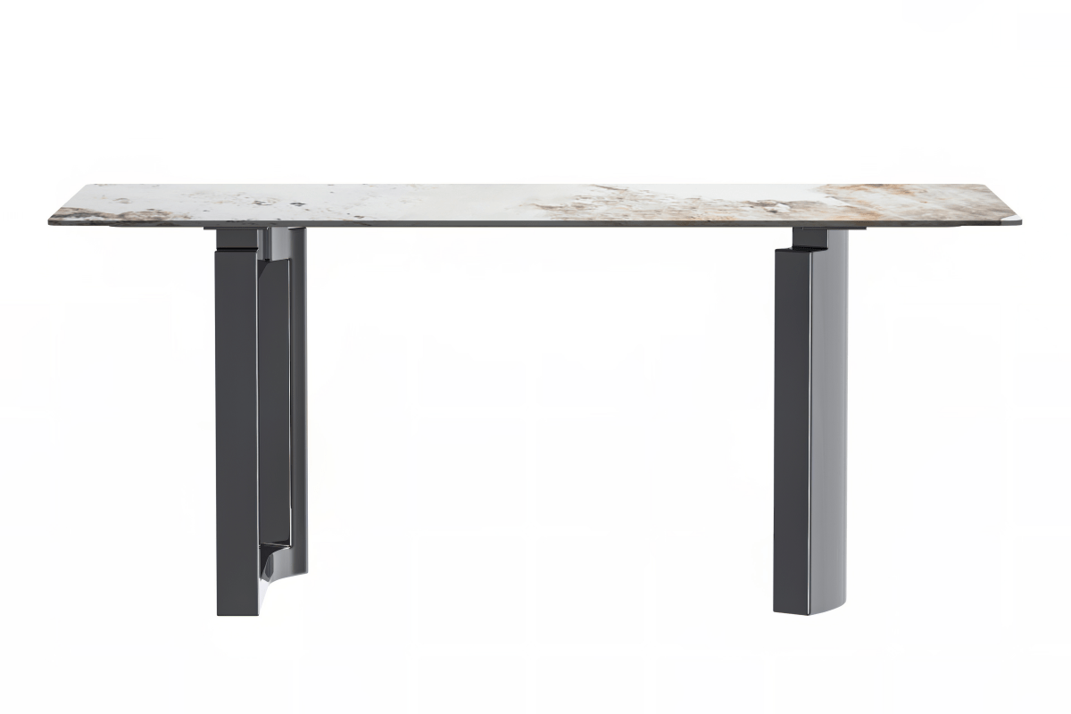 Astra Rectangular Dining Table with Stone/Glass Tabletop and Stainless - Steel Base