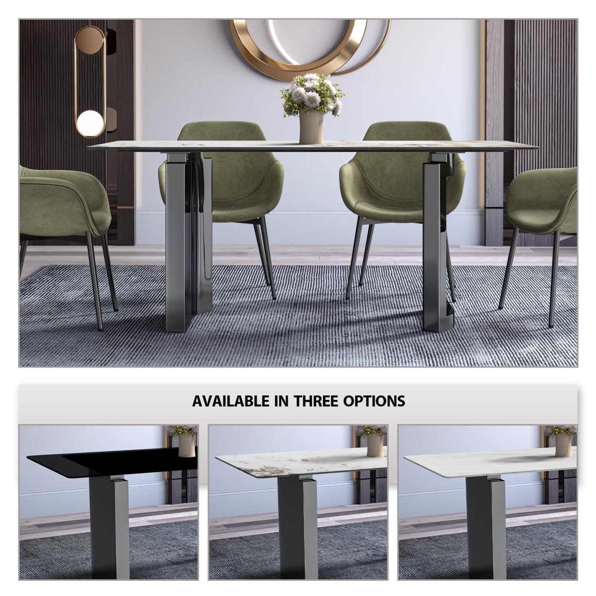 Astra Rectangular Dining Table with Stone/Glass Tabletop and Stainless - Steel Base