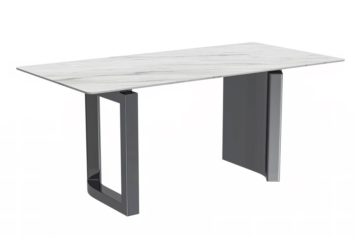 Astra Rectangular Dining Table with Stone/Glass Tabletop and Stainless - Steel Base