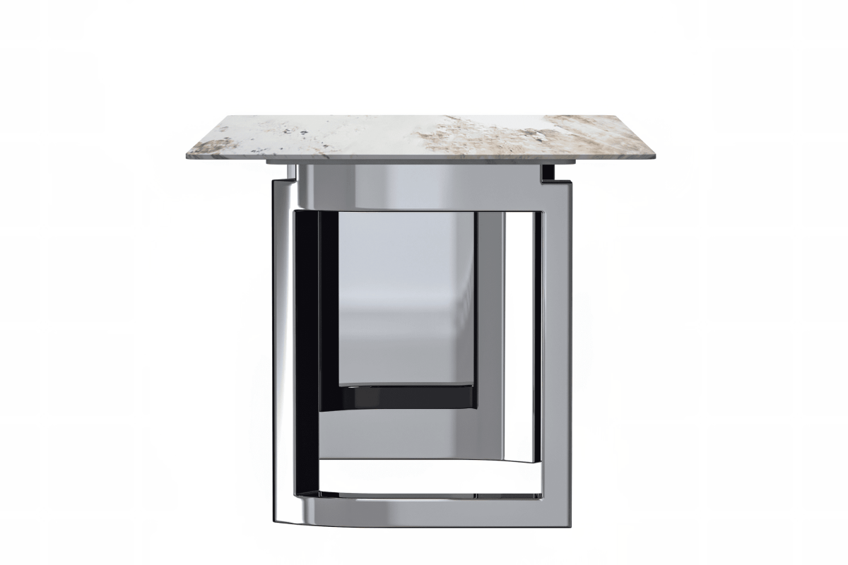 Astra Rectangular Dining Table with Stone/Glass Tabletop and Stainless - Steel Base