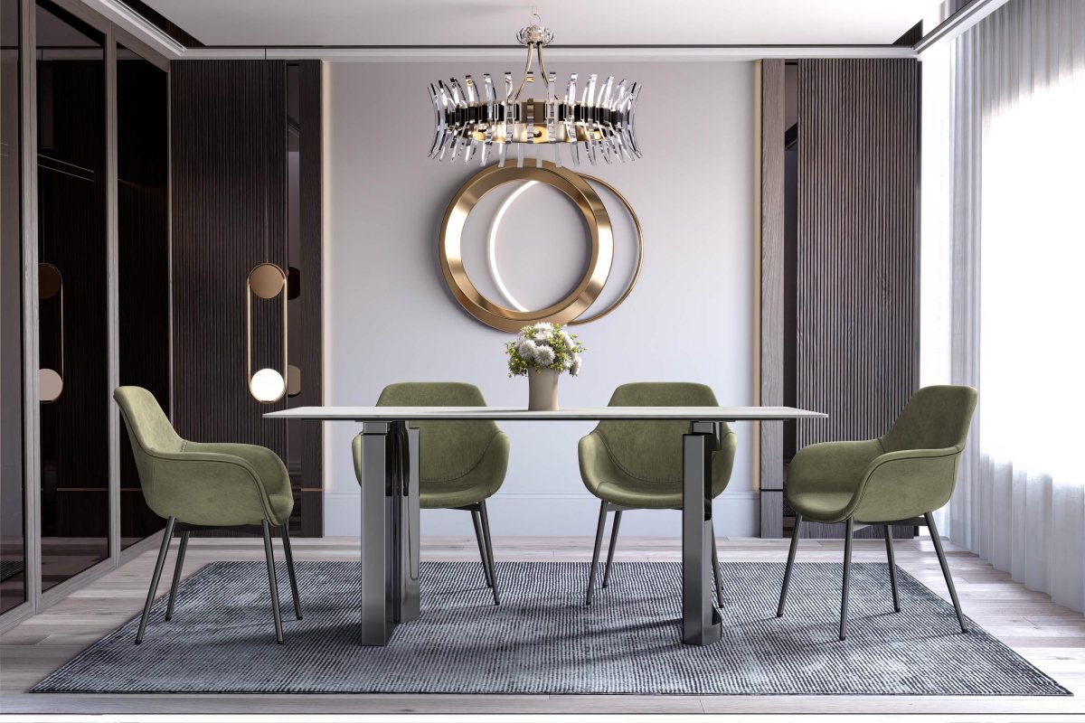 Astra Rectangular Dining Table with Stone/Glass Tabletop and Stainless - Steel Base