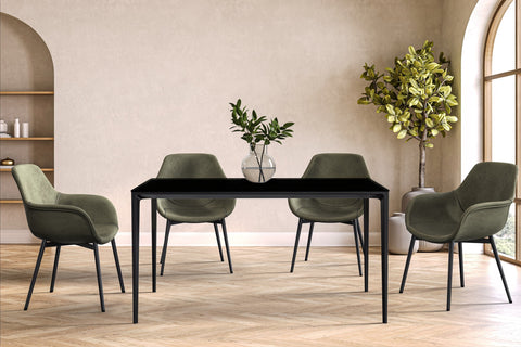 Avo Rectangular Dining Table with Sintered Stone/Glass Tabletop in Black Aluminum Base