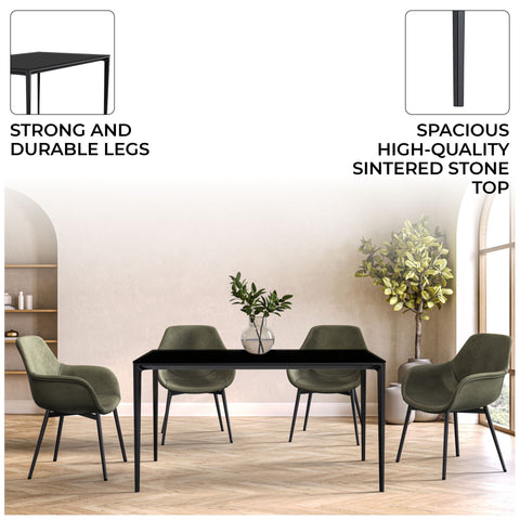 Avo Rectangular Dining Table with Sintered Stone/Glass Tabletop in Black Aluminum Base
