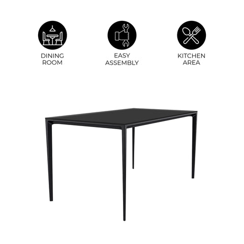 Avo Rectangular Dining Table with Sintered Stone/Glass Tabletop in Black Aluminum Base