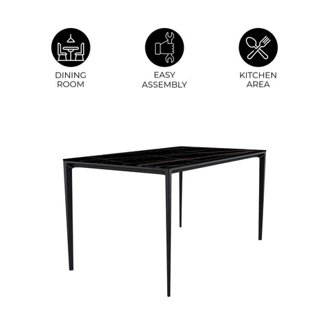 Avo Rectangular Dining Table with Sintered Stone/Glass Tabletop in Black Aluminum Base