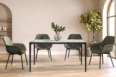 Avo Rectangular Dining Table with Sintered Stone/Glass Tabletop in Black Aluminum Base