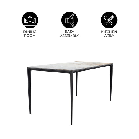 Avo Rectangular Dining Table with Sintered Stone/Glass Tabletop in Black Aluminum Base