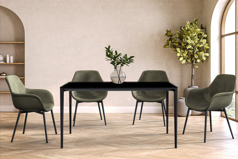 Avo Rectangular Dining Table with Sintered Stone/Glass Tabletop in Black Aluminum Base