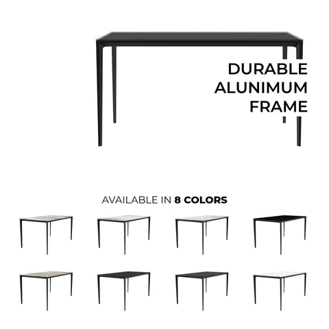 Avo Rectangular Dining Table with Sintered Stone/Glass Tabletop in Black Aluminum Base