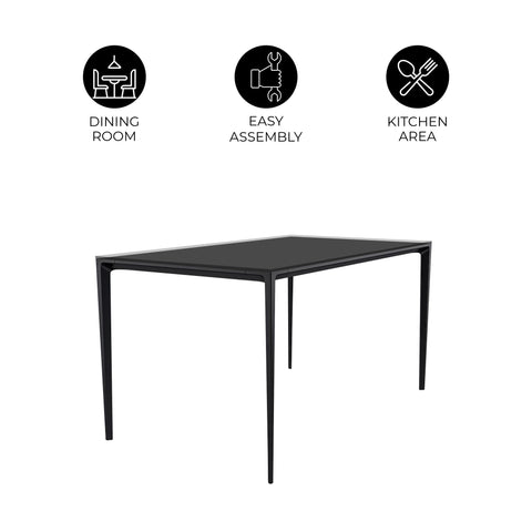 Avo Rectangular Dining Table with Sintered Stone/Glass Tabletop in Black Aluminum Base
