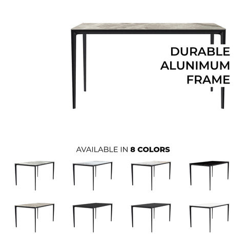 Avo Rectangular Dining Table with Sintered Stone/Glass Tabletop in Black Aluminum Base