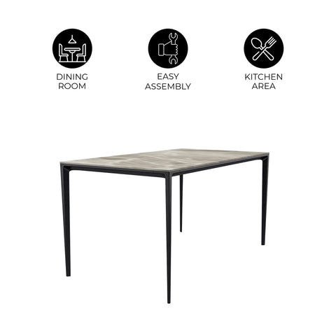 Avo Rectangular Dining Table with Sintered Stone/Glass Tabletop in Black Aluminum Base