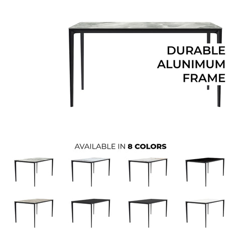 Avo Rectangular Dining Table with Sintered Stone/Glass Tabletop in Black Aluminum Base