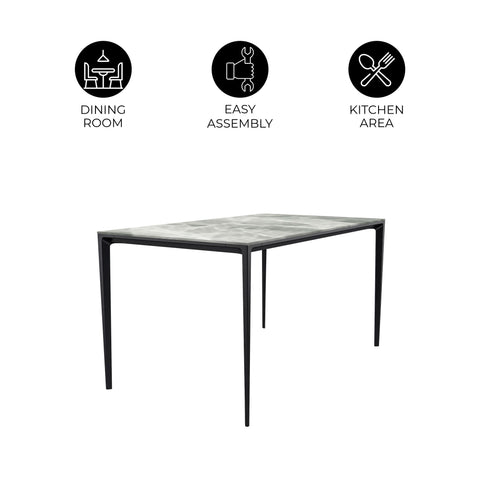 Avo Rectangular Dining Table with Sintered Stone/Glass Tabletop in Black Aluminum Base