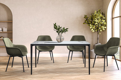 Avo Rectangular Dining Table with Sintered Stone/Glass Tabletop in Black Aluminum Base