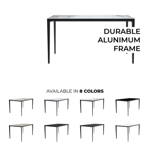 Avo Rectangular Dining Table with Sintered Stone/Glass Tabletop in Black Aluminum Base