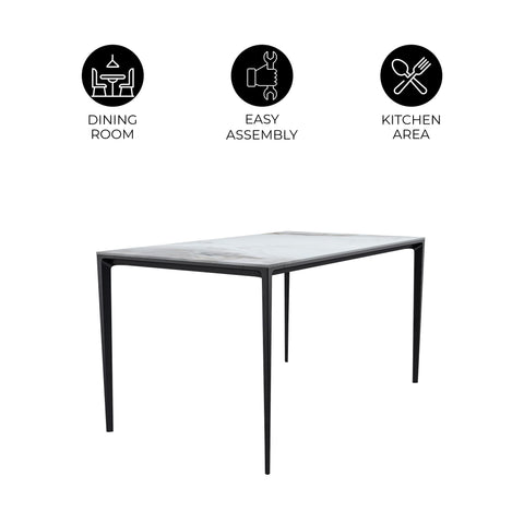 Avo Rectangular Dining Table with Sintered Stone/Glass Tabletop in Black Aluminum Base