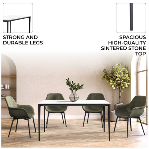 Avo Rectangular Dining Table with Sintered Stone/Glass Tabletop in Black Aluminum Base