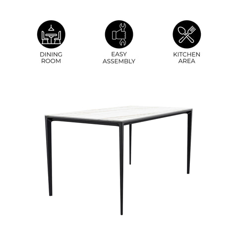 Avo Rectangular Dining Table with Sintered Stone/Glass Tabletop in Black Aluminum Base